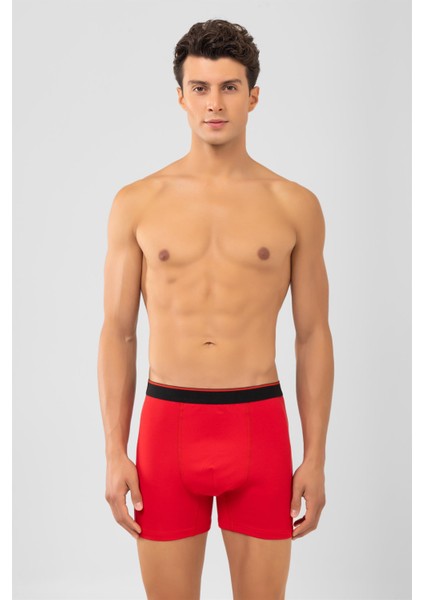 Pamuklu Siyah Şeritli Likralı Klasik Erkek Boxer 2'li Paket Kırmızı indirimleri
