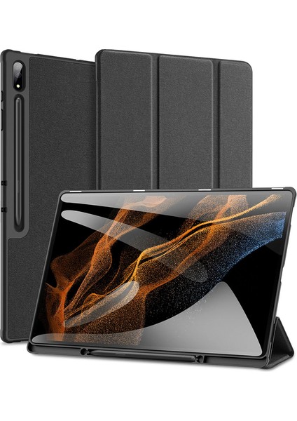 Xfashion Samsung Galaxy Tab S9 Ultra Üçlü Tablet Kılıfı Pu Deri Deri Stand Folio Cover (Yurt Dışından)