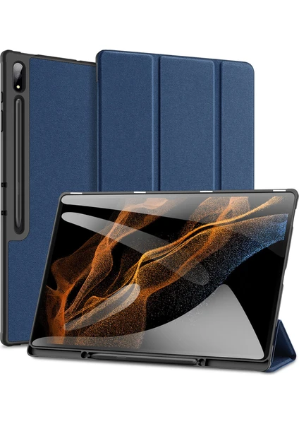 Xfashion Samsung Galaxy Tab S9 Ultra Üçlü Tablet Kılıfı Pu Deri Deri Stand Folio Cover (Yurt Dışından)