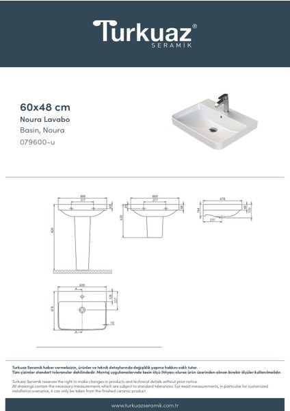 Noura Lavabo 60X48 CM AYAK UYUMLU LAVABO fiyatları