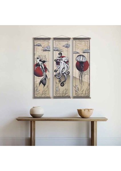 Scroll Of The Sea Kumaş Poster Set, Duvar Dekorasyonu, Özel Tasarım Duvar Halısı, Duvar Örtüsü