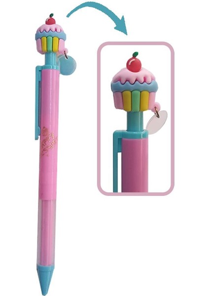 Cupcake Versatil Kalem Pembe 1 Adet Pasta Kapkek Figürlü 0,7 Uçlu Kalem Hediye Kalem Sevimli Kalem