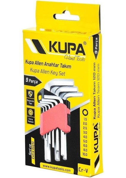 Kupa Çelik Alyan Anahtar Seti Kısa 120 Mm. - 9 Parça Alyen