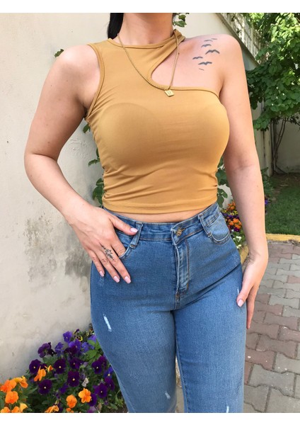 Kadın Omuz Dekolteli Likralı Body/crop