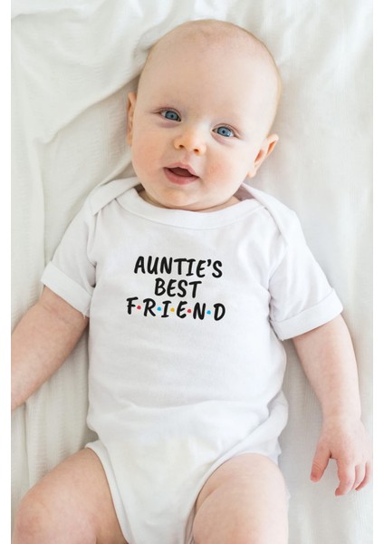 Auntie's Best Friend Yazılı Bebek Alttan Çıtçıtlı Yazılı Body - Beyaz