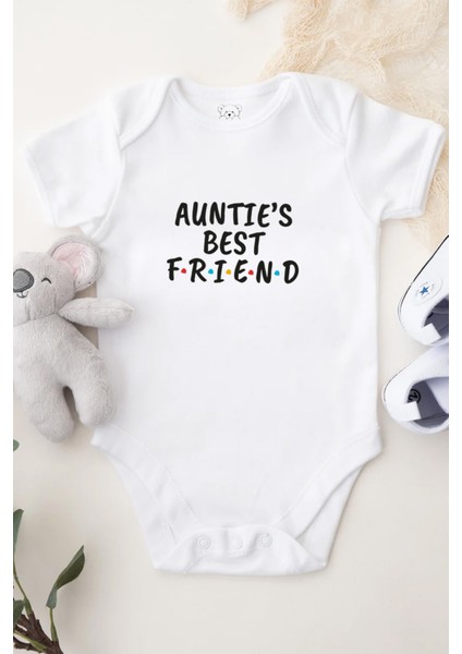 Auntie's Best Friend Yazılı Bebek Alttan Çıtçıtlı Yazılı Body - Beyaz