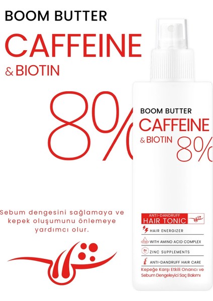 Boom Butter Caffeine Biotine Yavaş Uzayan Kepeklenen Saçlar İçin Tonik 150 ml