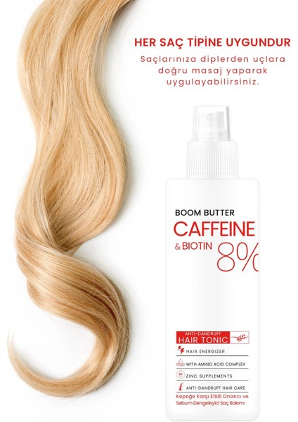 Boom Butter Caffeine Biotine Yavaş Uzayan Kepeklenen Saçlar İçin Tonik 150 ml