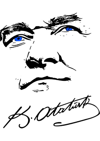 Atatürk Silüet Özel Tasarım Baskılı Bisiklet Yaka 100% Pamuklu Tişört Beyaz