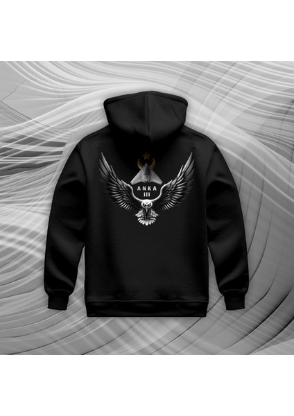 Anka 3 Kartal Illüstratif Baskılı Oversize Hoodie Sweatshirt Siyah modelleri