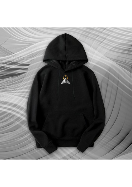 Anka 3 Kartal Illüstratif Baskılı Oversize Hoodie Sweatshirt Siyah