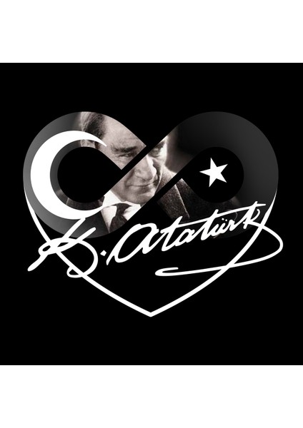 Atatürk Sonsuz Özel Tasarım Baskılı Bisiklet Yaka 100% Pamuklu Tişört Siyah