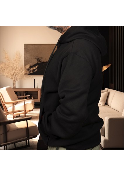 Samurai Kabartma Illüstratif Baskılı Oversize Hoodie Sweatshirt Siyah modelleri