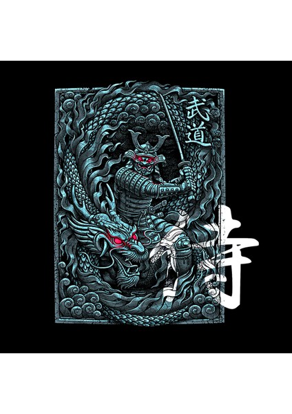 Samurai Kabartma Illüstratif Baskılı Oversize Hoodie Sweatshirt Siyah fırsatları