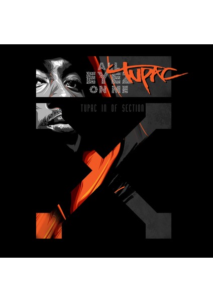 Of Section Tupac Illüstratif Baskılı Oversize Hoodie Sweatshirt Siyah fırsatları