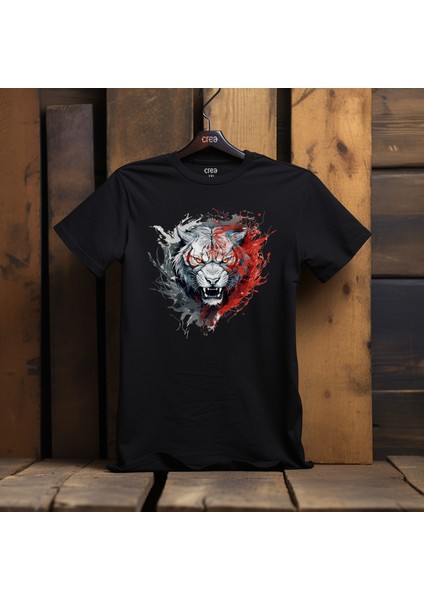 The Tiger Tasarım Baskılı Bisiklet Yaka 100% Pamuklu Tişört Siyah