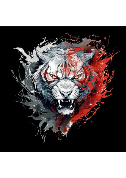 The Tiger Tasarım Baskılı Bisiklet Yaka 100% Pamuklu Tişört Siyah