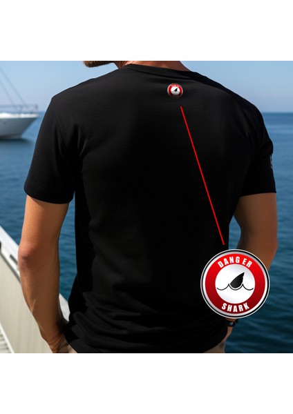 Shark Ocean Tasarım Baskılı Bisiklet Yaka 100% Pamuklu Tişört Siyah