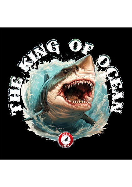 Shark Ocean Tasarım Baskılı Bisiklet Yaka 100% Pamuklu Tişört Siyah