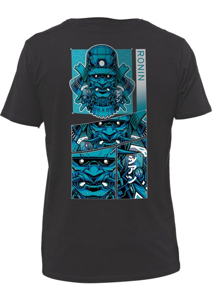 Ronin Samurai Japon Tasarım Baskılı Bisiklet Yaka 100% Pamuklu Tişört Antrasit modelleri