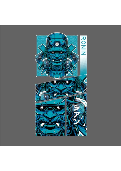 Ronin Samurai Japon Tasarım Baskılı Bisiklet Yaka 100% Pamuklu Tişört Antrasit