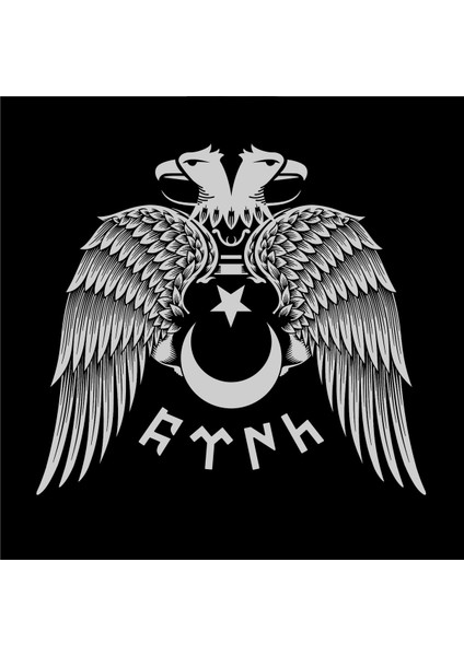 Çift Başlı Kartal Kanatlı Tasarım Baskılı Bisiklet Yaka 100% Pamuklu Tişört Siyah
