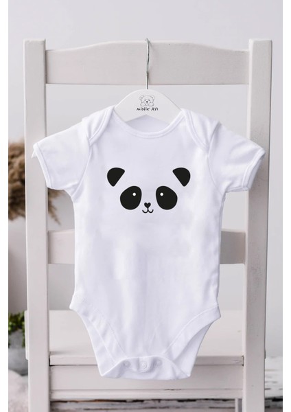 Panda Baskılı Bebek Alttan Çıtçıtlı Body Zıbın - Beyaz