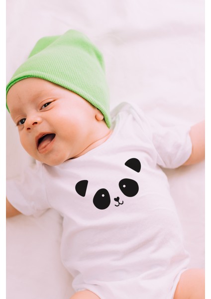 Panda Baskılı Bebek Alttan Çıtçıtlı Body Zıbın - Beyaz