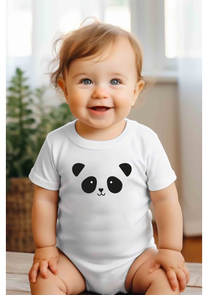 Panda Baskılı Bebek Alttan Çıtçıtlı Body Zıbın - Beyaz