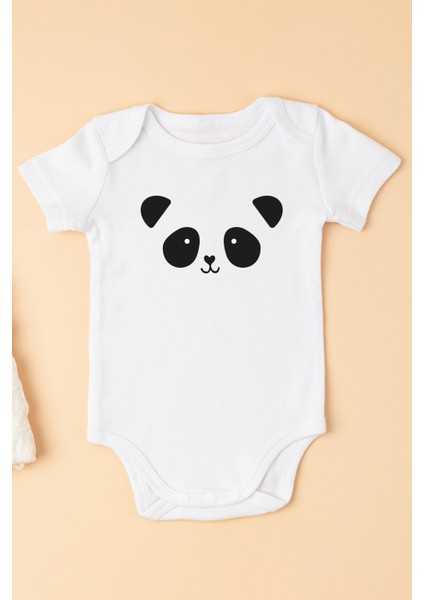 Panda Baskılı Bebek Alttan Çıtçıtlı Body Zıbın - Beyaz