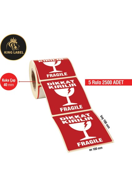 King Label Dikkat Kırılır Etiket 100X100 5 Rulo 500'LÜ Sarım