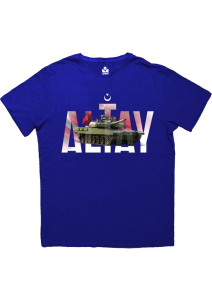 Altay Tank Baskılı Bisiklet Yaka 100% Pamuklu Tişört Saks Mavi