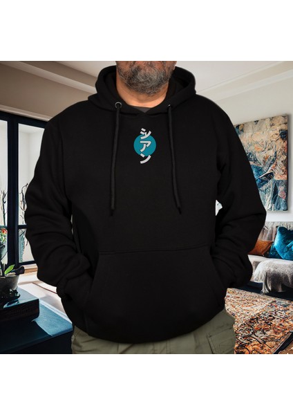 Samurai Nito Illüstratif Baskılı Oversize Hoodie Sweatshirt Siyah