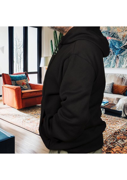 Samurai Nito Illüstratif Baskılı Oversize Hoodie Sweatshirt Siyah