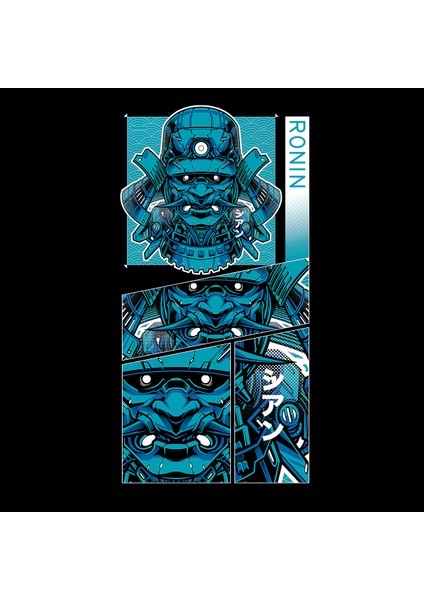 Samurai Nito Illüstratif Baskılı Oversize Hoodie Sweatshirt Siyah