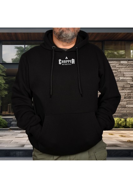 Choper Motorcycle Illüstratif Baskılı Oversize Hoodie Sweatshirt Siyah