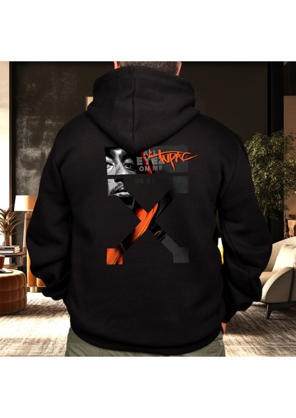 Of Section Tupac Illüstratif Baskılı Oversize Hoodie Sweatshirt Siyah