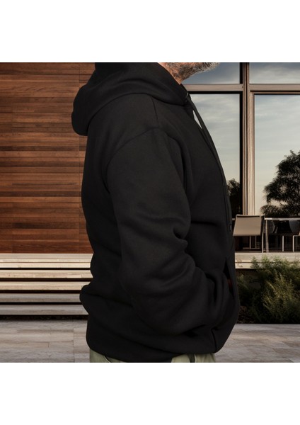 Istanbul Illüstratif Baskılı Oversize Hoodie Sweatshirt Siyah