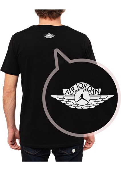 Jordan Air Tasarım Baskılı Bisiklet Yaka 100% Pamuklu Tişört Siyah fiyatları