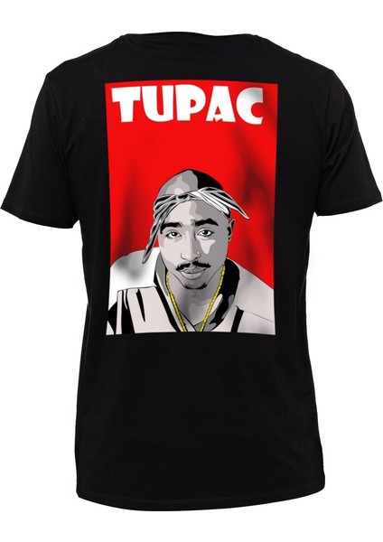 Tupac Büyük Sırt Tasarım Baskılı Bisiklet Yaka 100% Pamuklu Tişört Siyah fiyatları