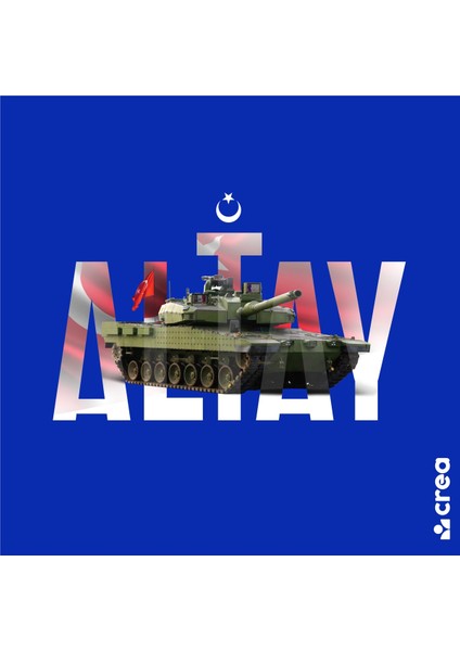 Altay Tank Baskılı Bisiklet Yaka 100% Pamuklu Tişört Saks Mavi