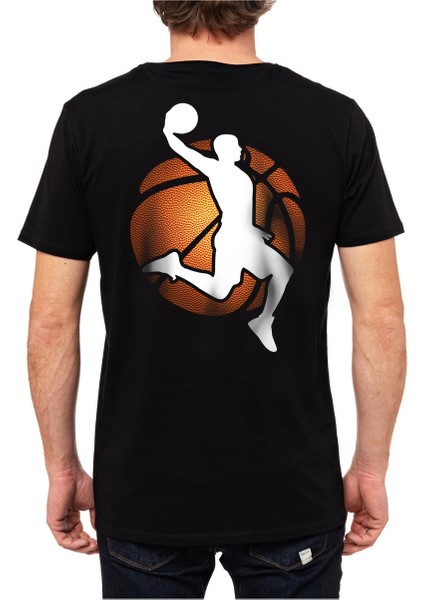 Basketbol Fan Büyük Sırt Baskılı Tasarım Baskılı Bisiklet Yaka 100% Pamuklu Tişört Siyah