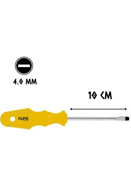 Kupa Tornavida Mıknatıslı Düz Uçlu 4.0 - 10 Cm.
