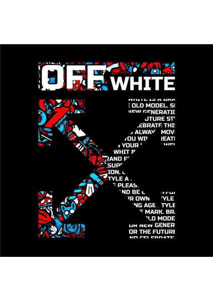 Off Whıte Text Tasarım Baskılı Bisiklet Yaka 100% Pamuklu Tişört Siyah