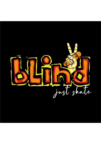 Blind Skateboard Tasarımlı Baskılı Bisiklet Yaka 100% Pamuklu Tişört Siyah modelleri