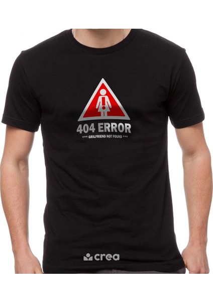 404 Not Found Desen Baskılı Bisiklet Yaka 100% Pamuklu Tişört Siyah