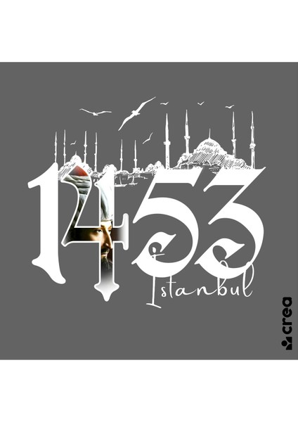 1453 Fatih Sultan Mehmet Istanbul Baskılı Bisiklet Yaka 100% Pamuklu Tişört Antrasit fiyatları