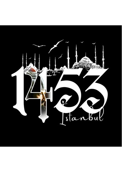 1453 Fatih Sultan Mehmet Istanbul Baskılı Bisiklet Yaka 100% Pamuklu Tişört Siyah