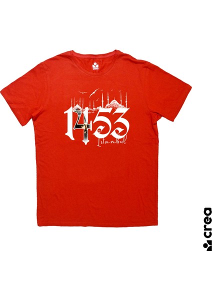 1453 Fatih Sultan Mehmet Istanbul Baskılı Bisiklet Yaka 100% Pamuklu Tişört Kırmızı
