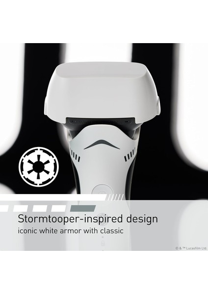 Elektrikli Tıraş Makinesi, Özel Sürüm Star Wars Stormtrooper Tasarımı, 3 Bıçaklı Kesme Sistemi ve Açılır Düzelticili Islak Kuru Erkek Tıraş Makinesi - ES-SWLT2W